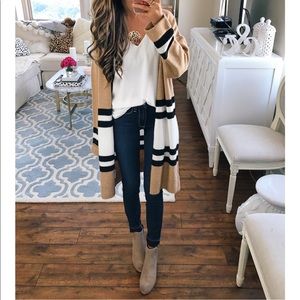 Topshop Stripe Cardigan Camel Small Size 2